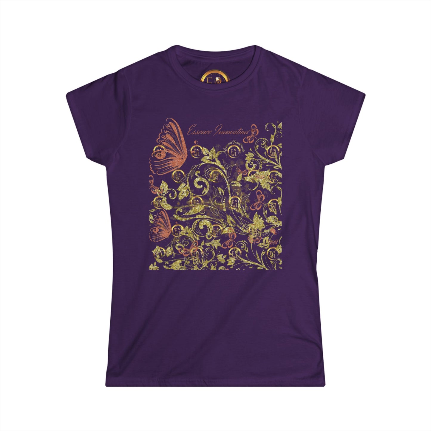 Floral Butterfly T-Shirt in Purple | Boho Nature-Inspired Tee for Women | Elegant Botanical Shirt | EssenceInnoCreate