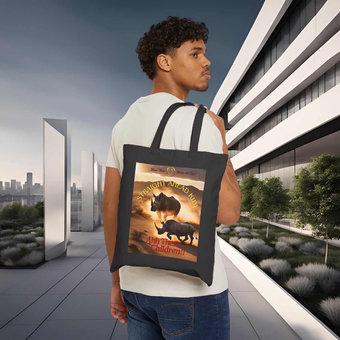 Wildlife Lover's Cotton Canvas Tote Bag, Eco-Friendly Bag, Gift for Animal Lovers, Sustainable Shopper, Cute Rhinos Design