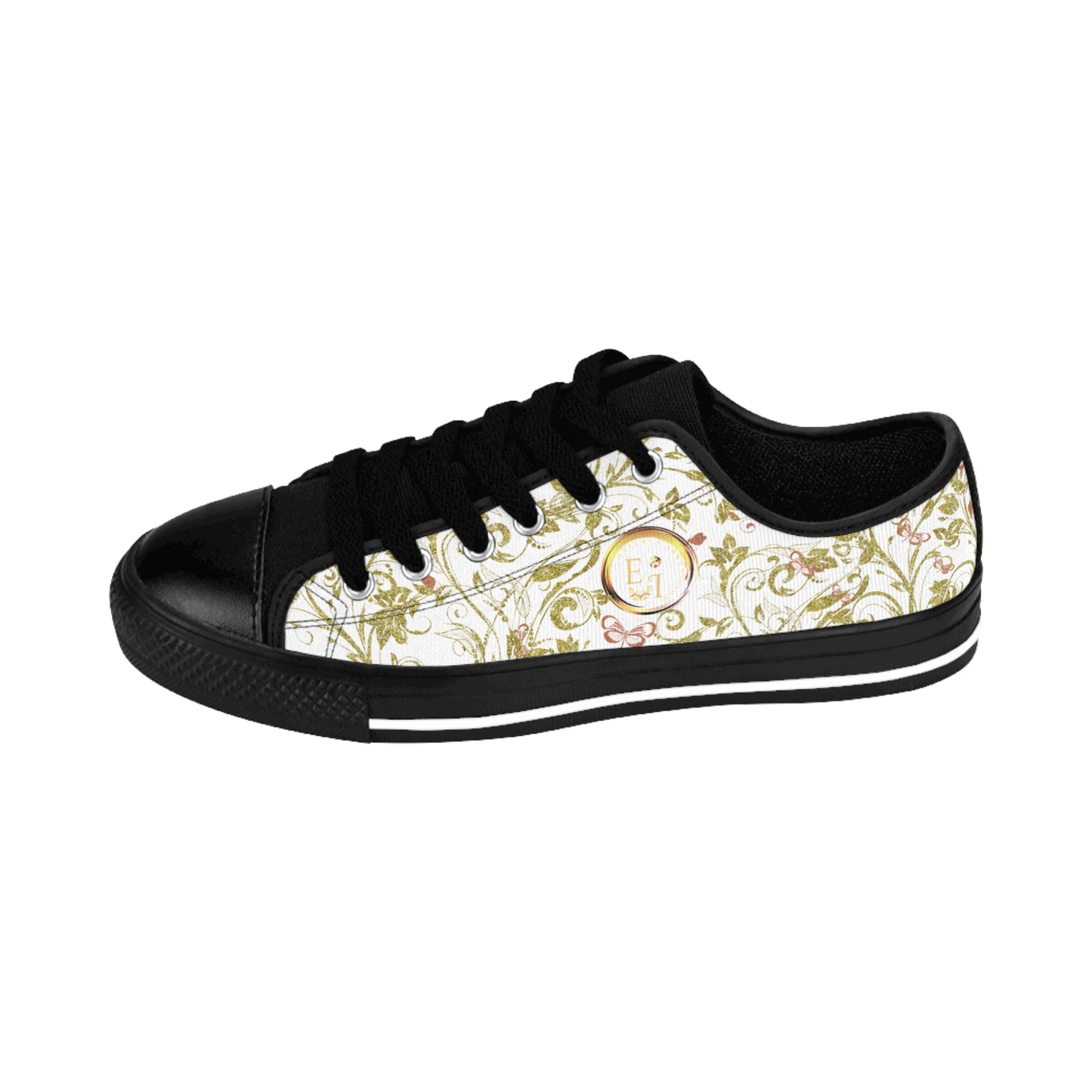 Bohemian Butterfly | White | Black Sole LowTop Sneakers