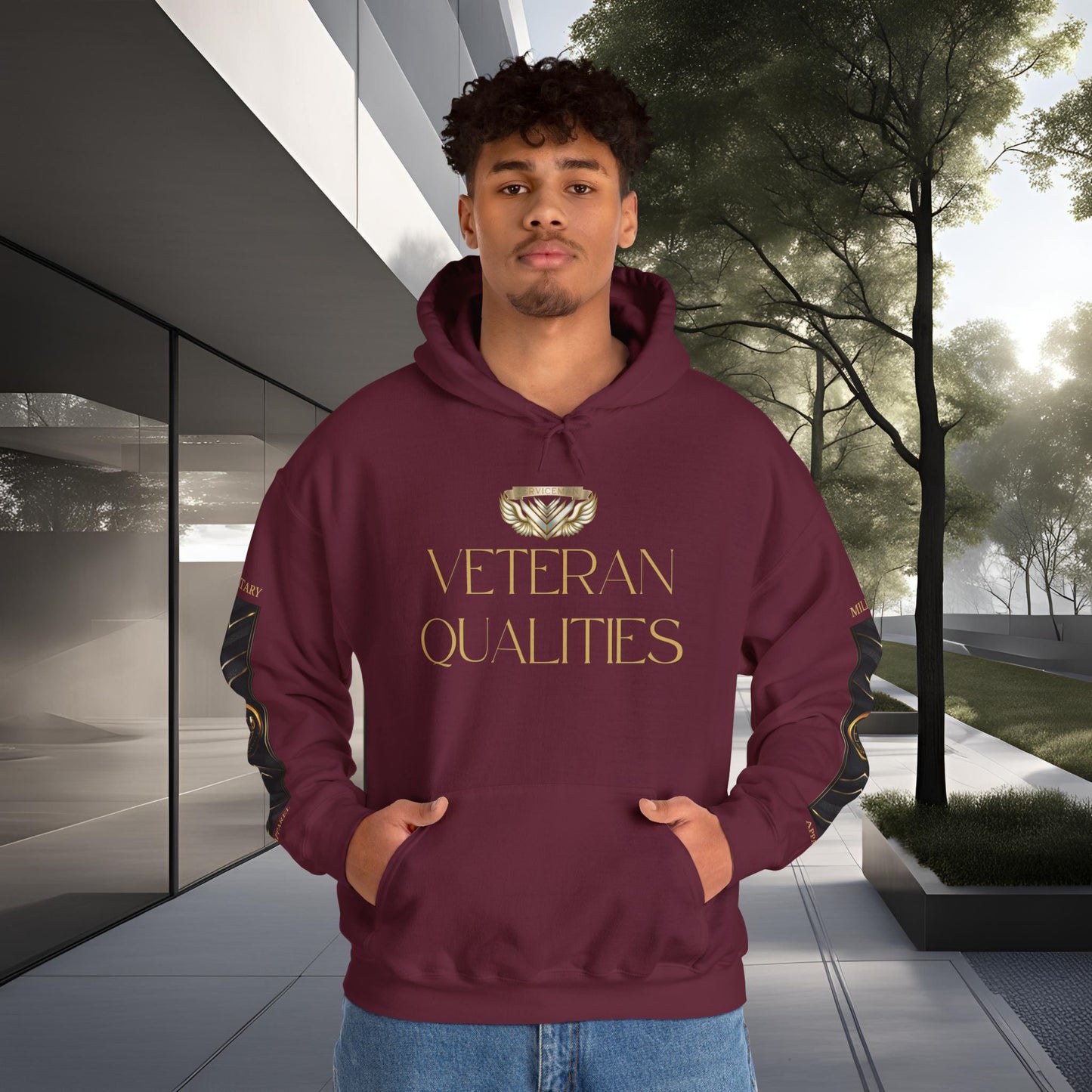 Veteran Qualities Serviceman Five | Maroon Hoodie | Military & Service Tribute
