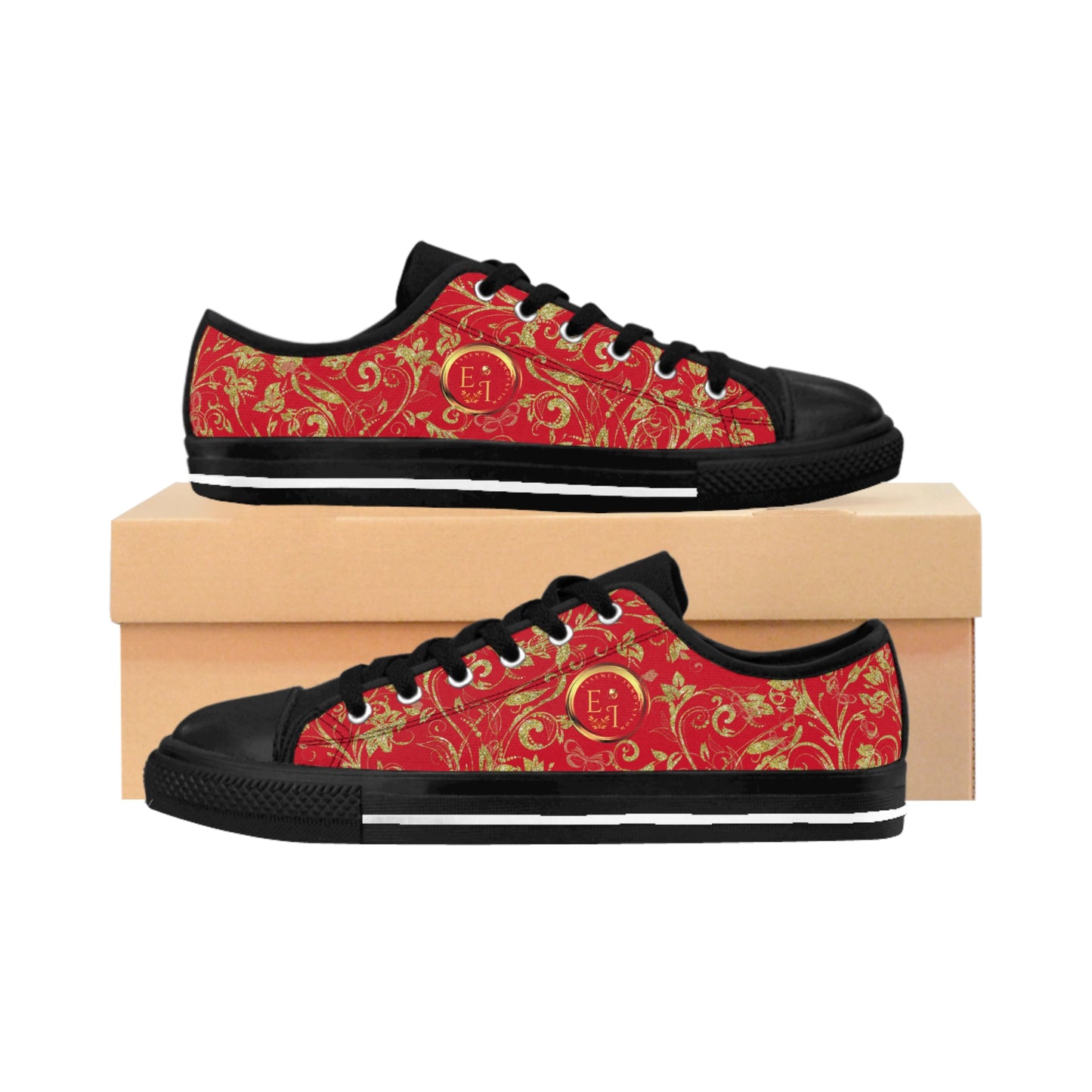 Bohemian Butterfly | Dark Red | Black Sole LowTop Sneakers