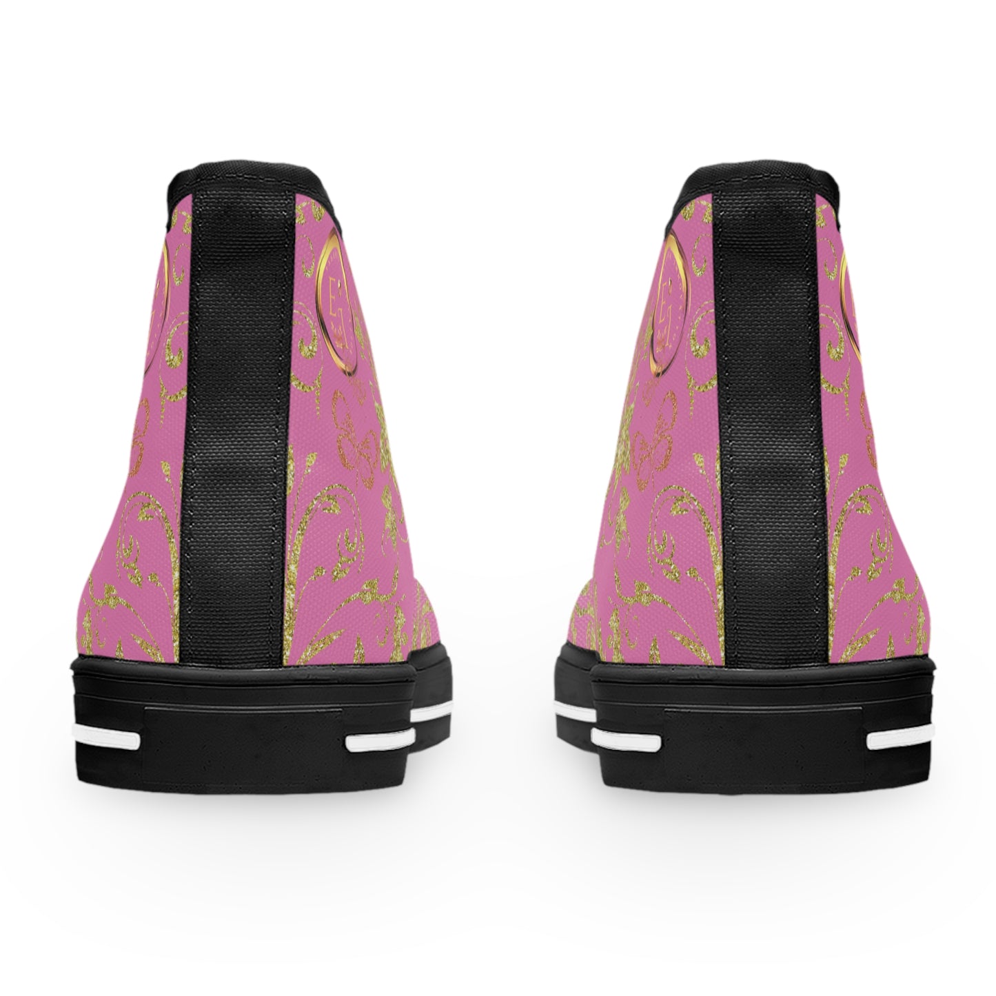 Bohemian Butterfly Heart | Light Pink | Black Sole HighTop Sneakers