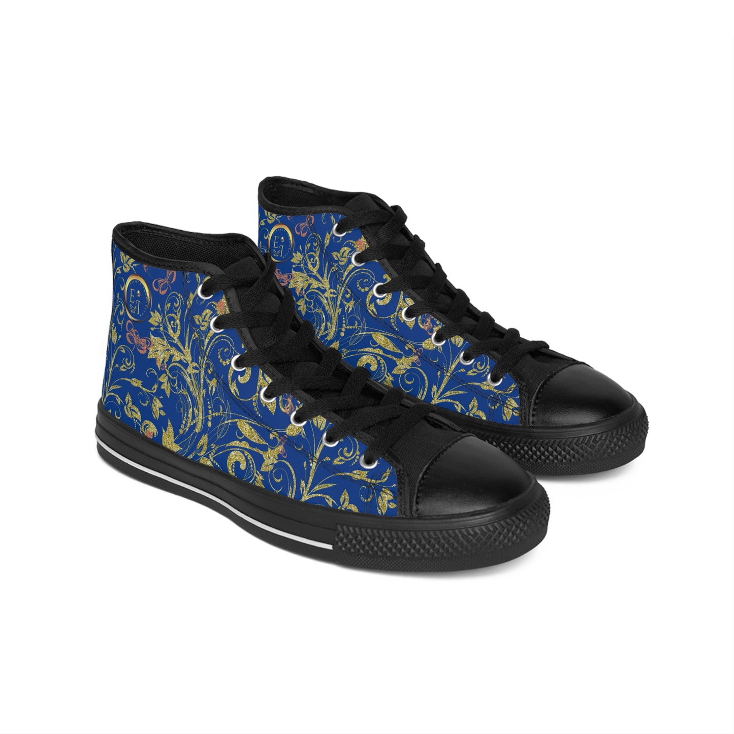 Bohemian Butterfly | Dark Blue | Black Sole HighTop Sneakers