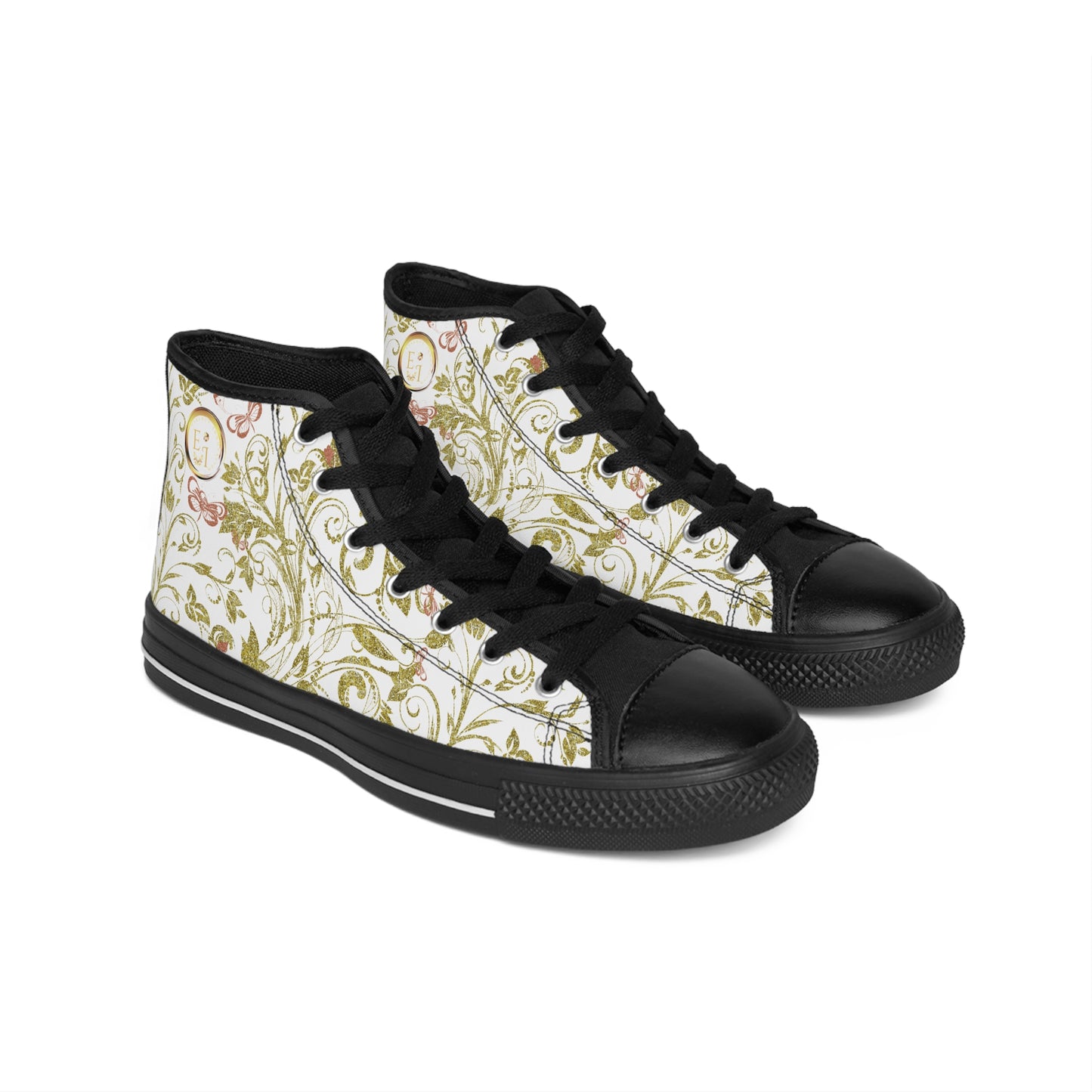 Bohemian Butterfly | White | Black Sole HighTop Sneakers