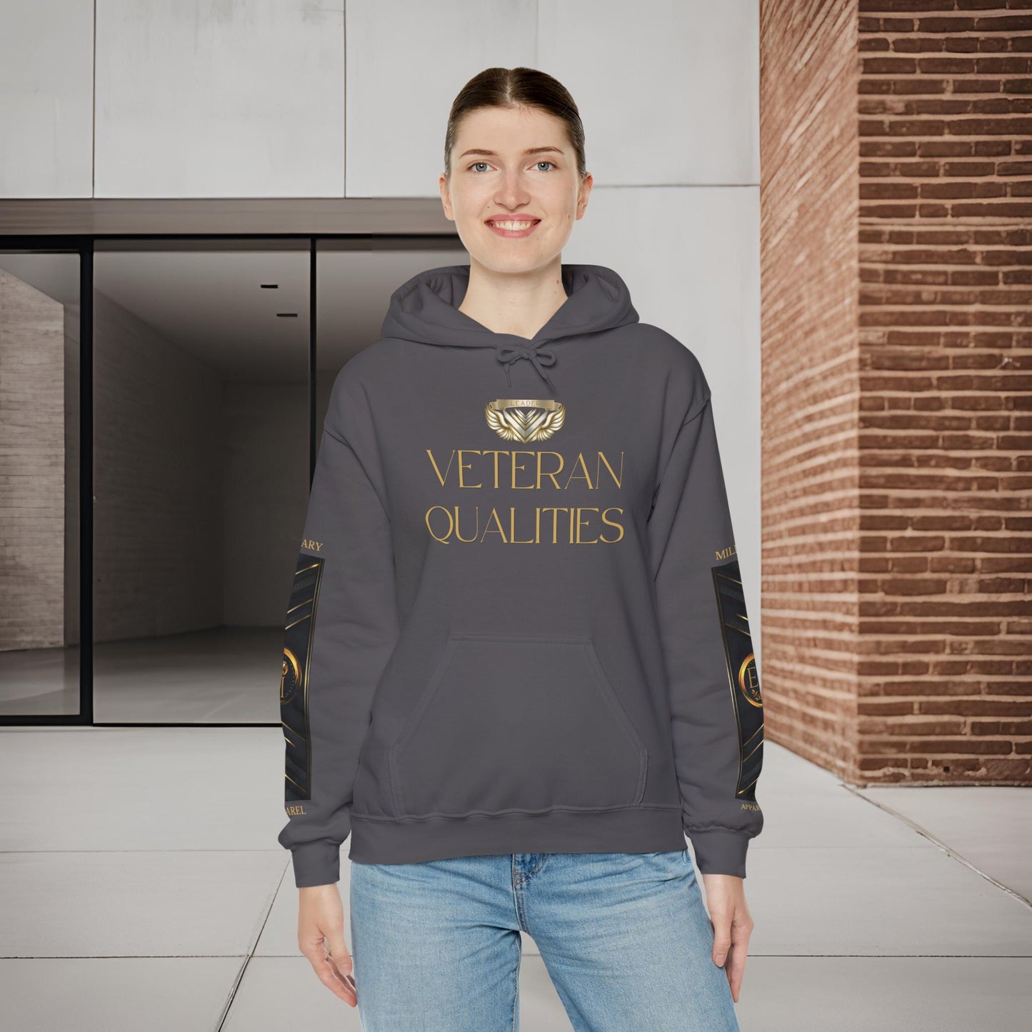 Veteran Qualities Leader Two | Charcoal Hoodie | Military & Service Tribute