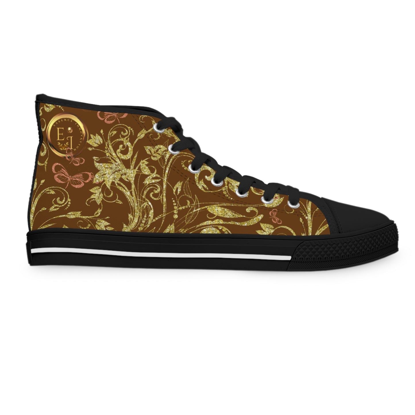 Bohemian Butterfly Heart | Brown | Black Sole HighTop Sneakers