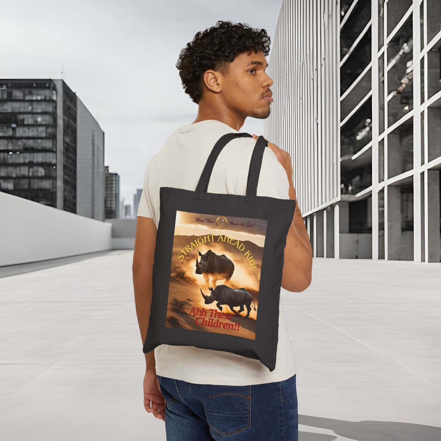 Wildlife Lover's Cotton Canvas Tote Bag, Eco-Friendly Bag, Gift for Animal Lovers, Sustainable Shopper, Cute Rhinos Design