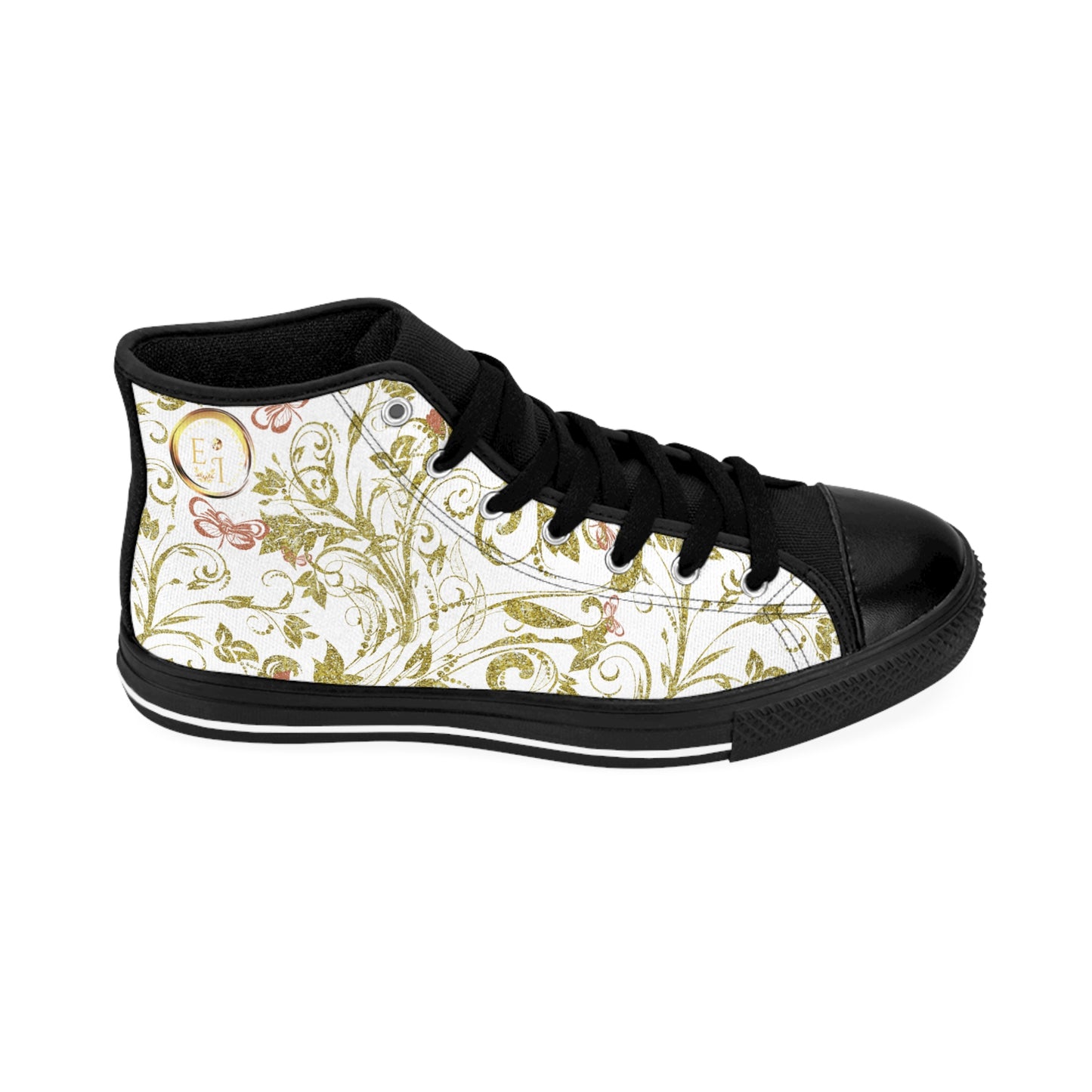 Bohemian Butterfly | White | Black Sole HighTop Sneakers