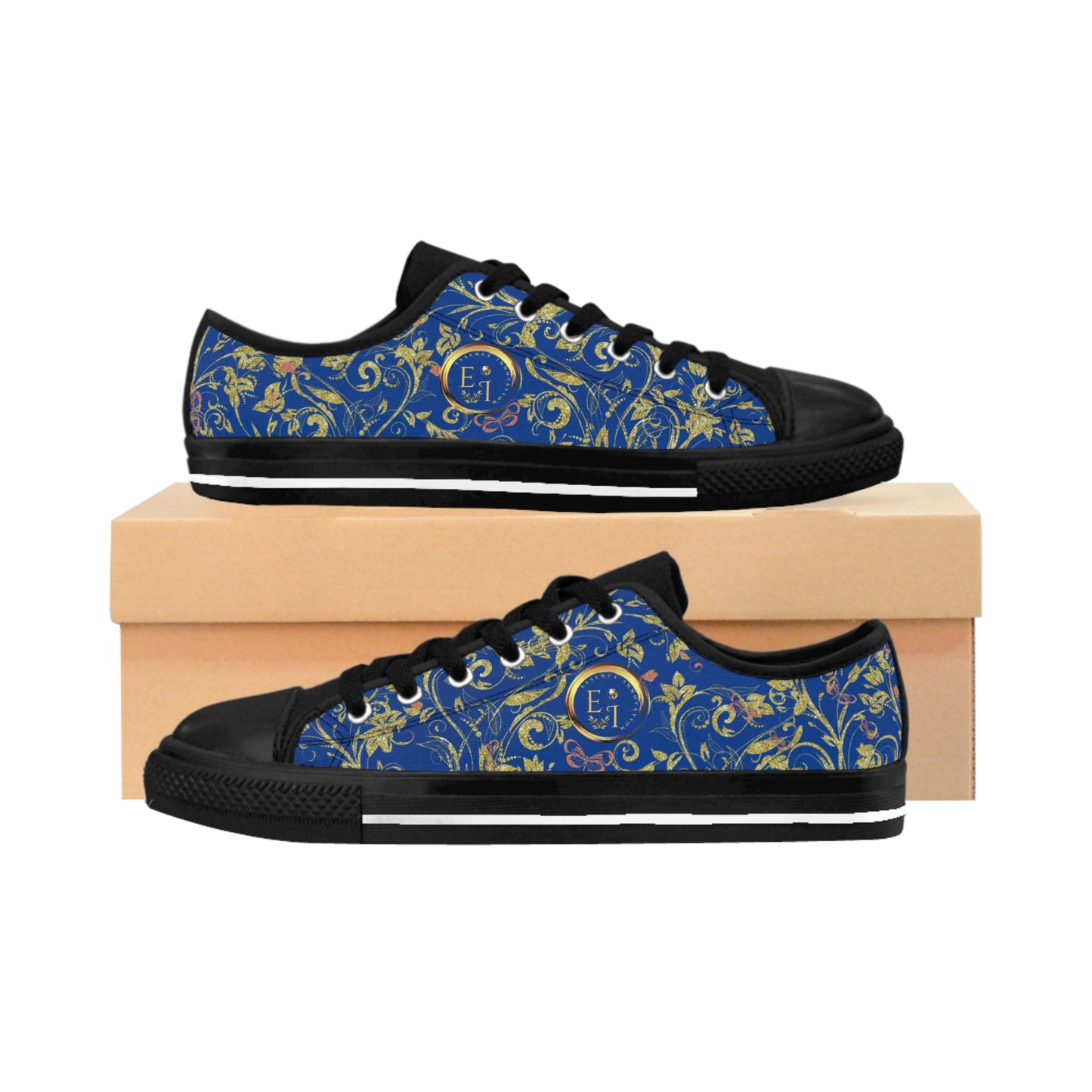 Bohemian Butterfly | Dark Blue | Black Sole LowTop Sneakers
