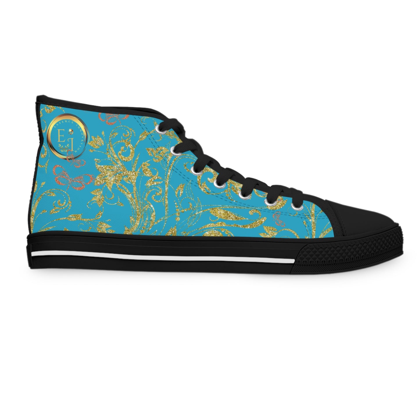 Bohemian Butterfly Heart | Turquoise | Black Sole HighTop Sneakers