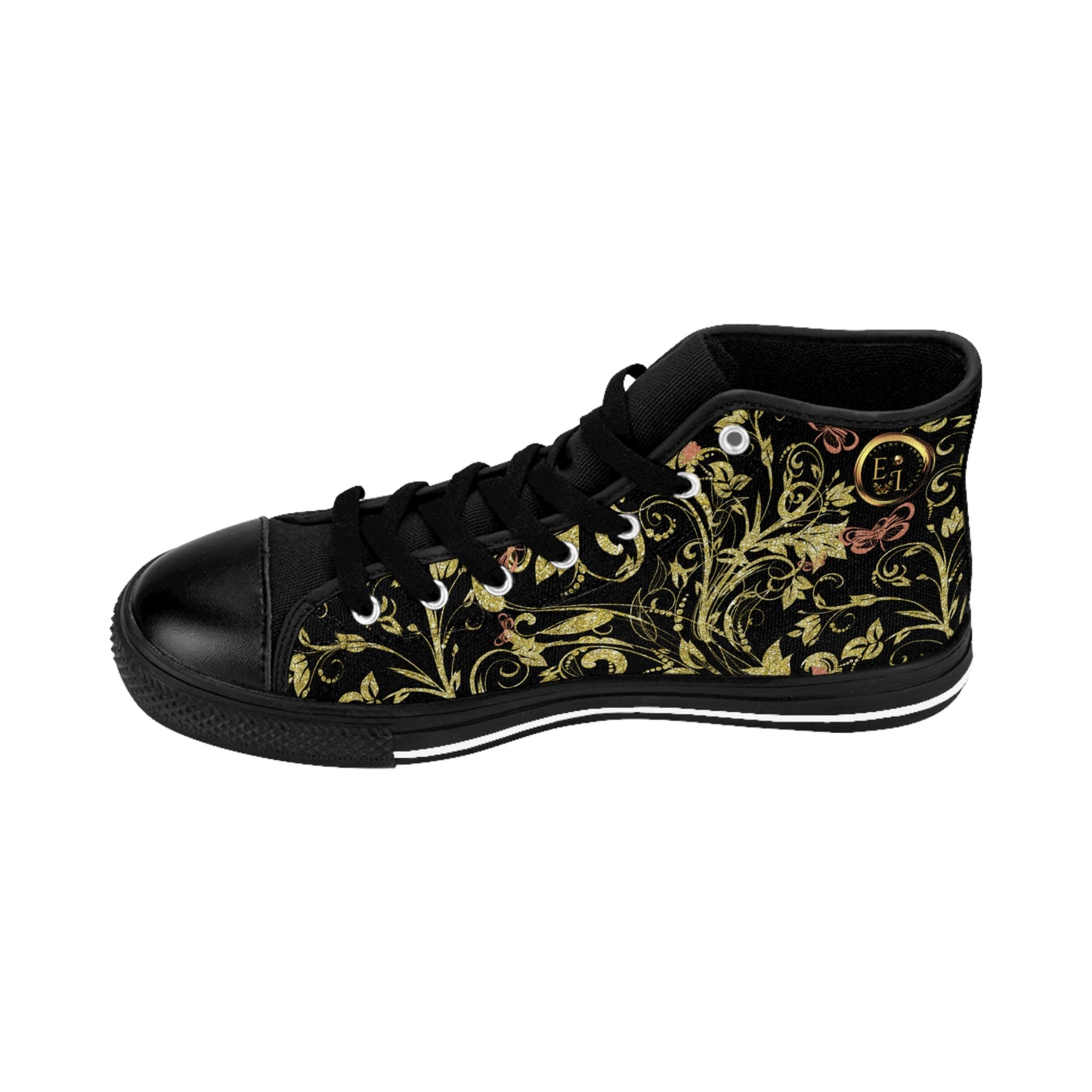 Bohemian Butterfly | Black | Black Sole HighTop Sneakers