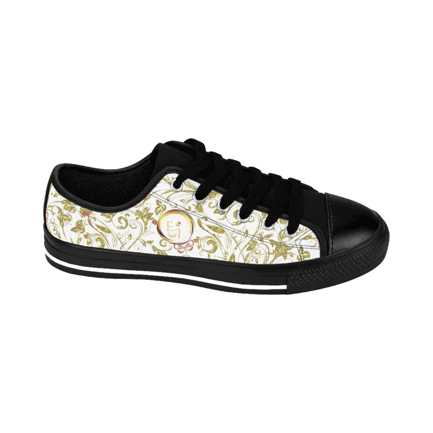 Bohemian Butterfly | White | Black Sole LowTop Sneakers