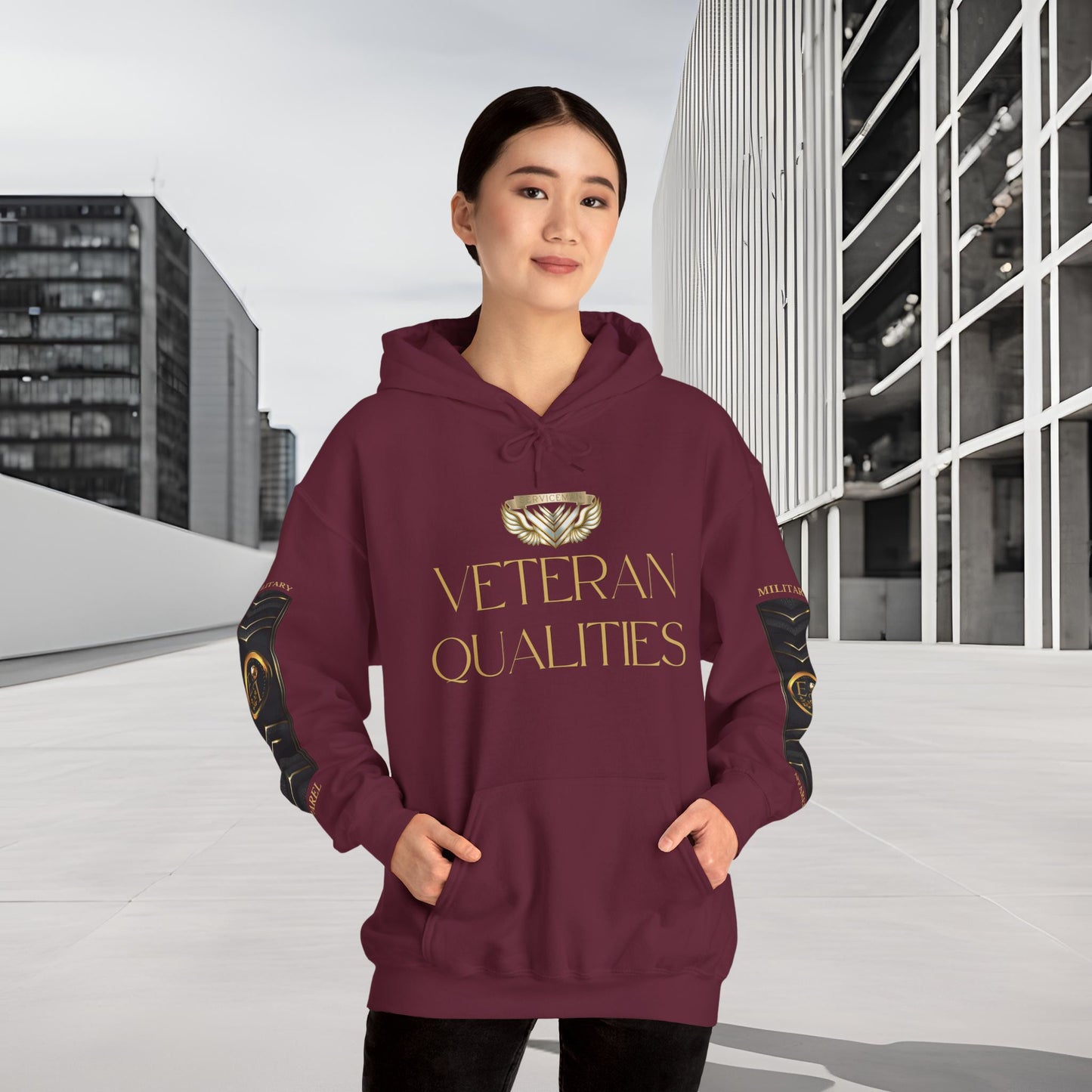 Veteran Qualities Serviceman Five | Maroon Hoodie | Military & Service Tribute