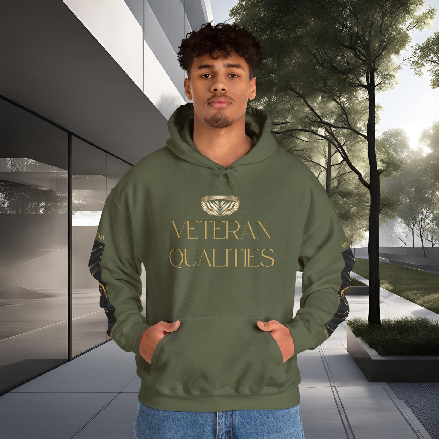 Veteran Qualities Serviceman Three | MC Green Hoodie | Military & Service Tribute