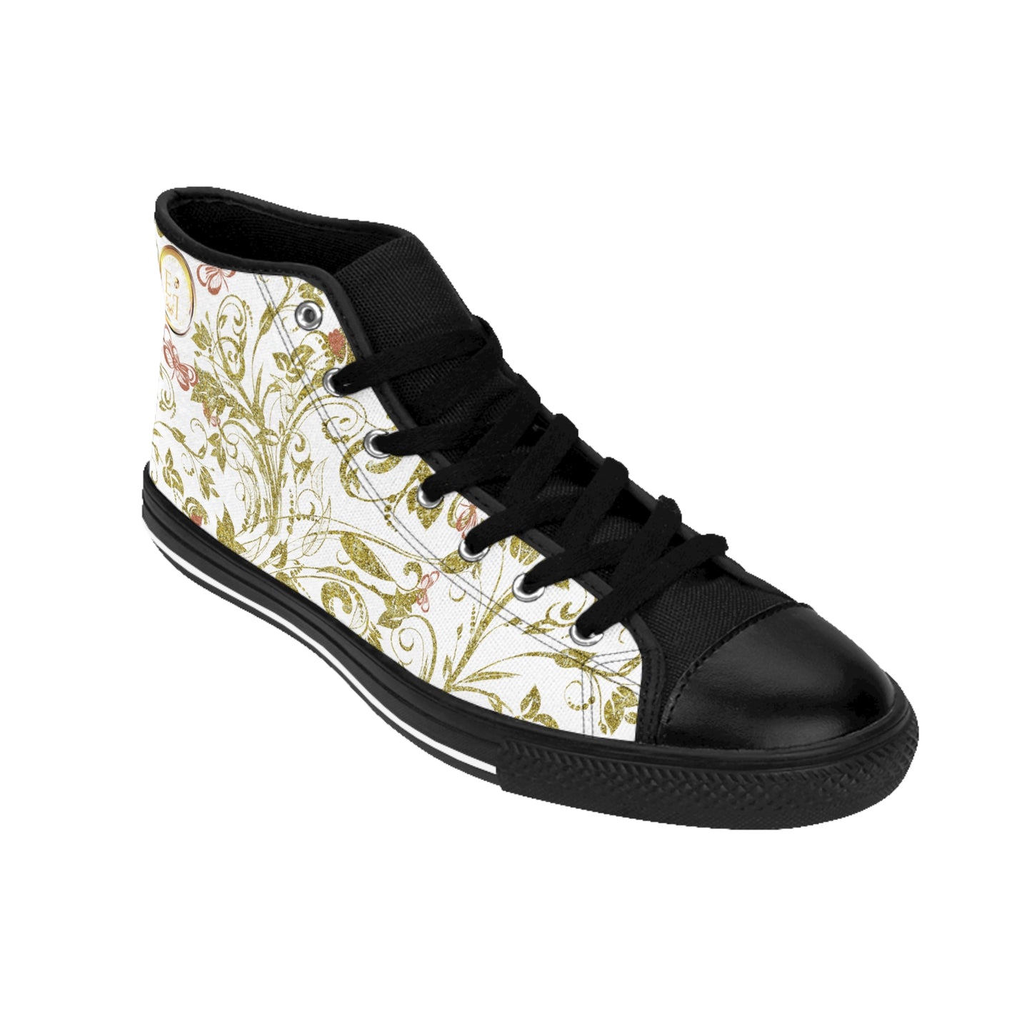 Bohemian Butterfly | White | Black Sole HighTop Sneakers