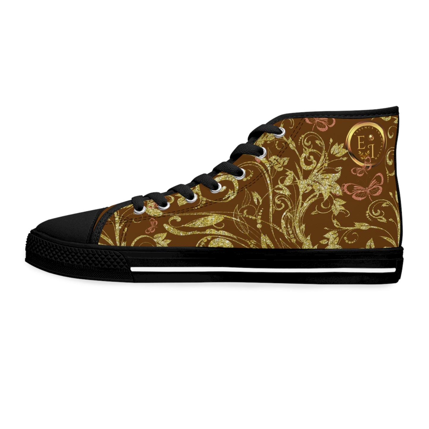 Bohemian Butterfly Heart | Brown | Black Sole HighTop Sneakers