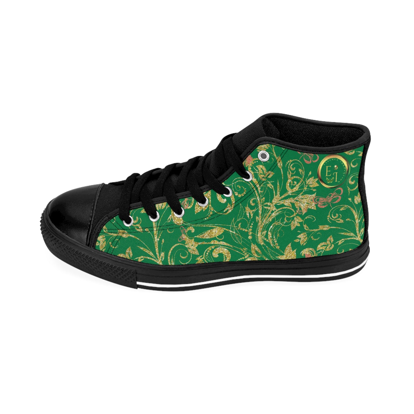 Bohemian Butterfly | Green | Black Sole HighTop Sneakers