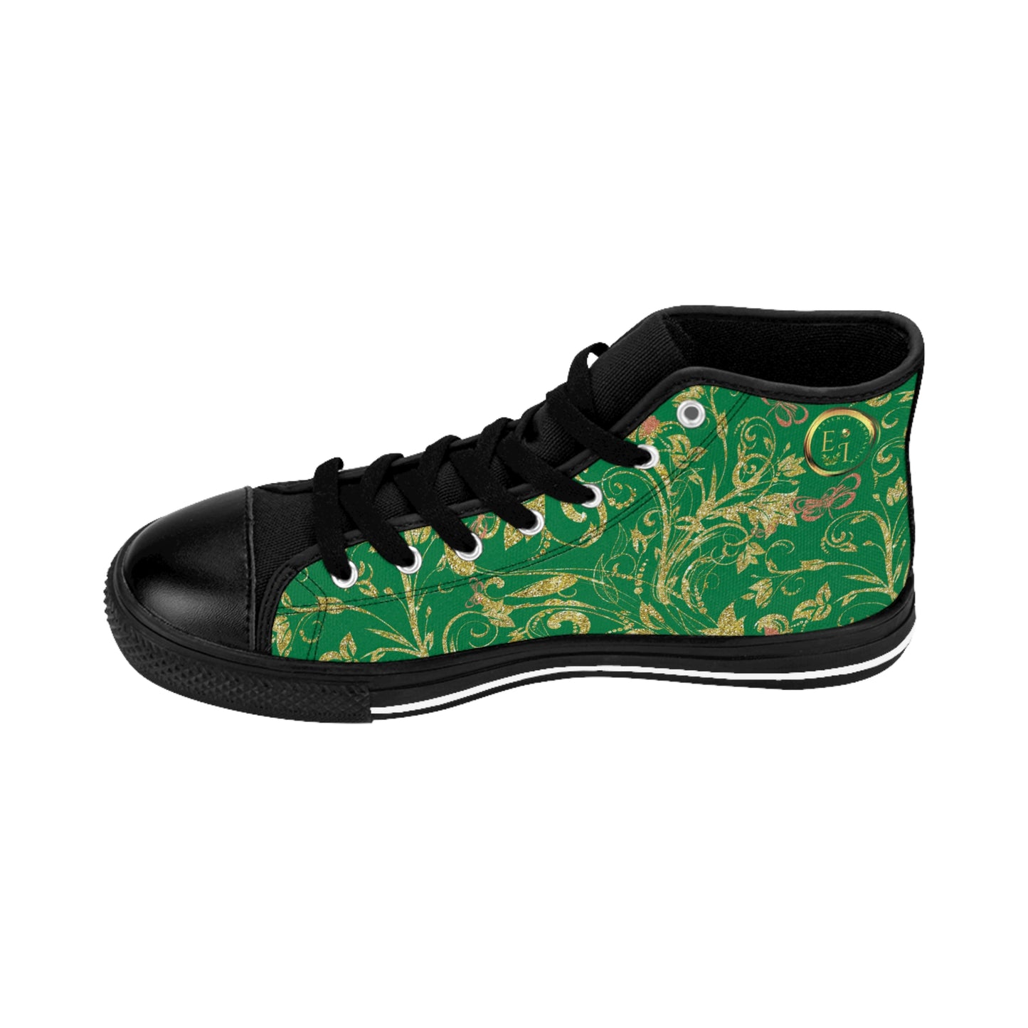 Bohemian Butterfly | Green | Black Sole HighTop Sneakers