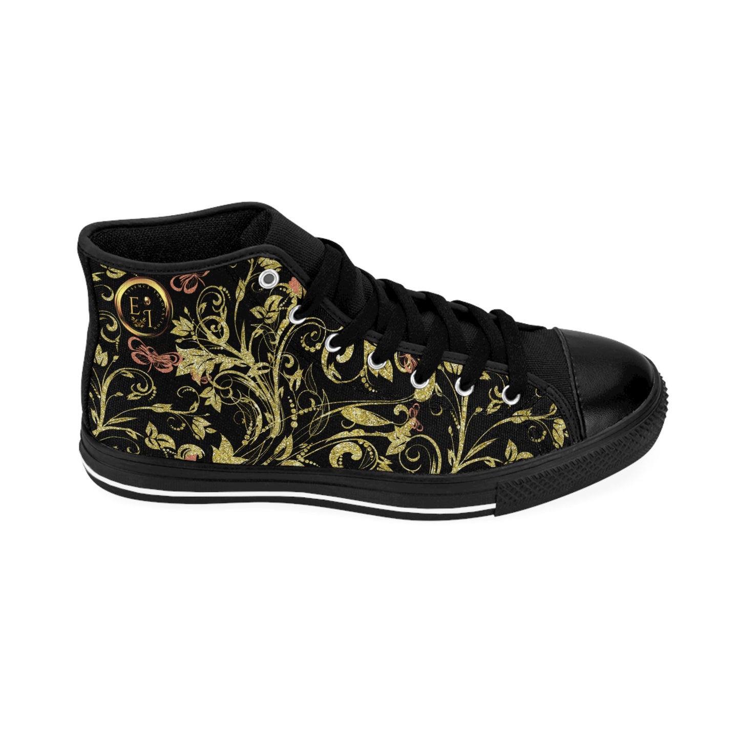 Bohemian Butterfly | Black | Black Sole HighTop Sneakers