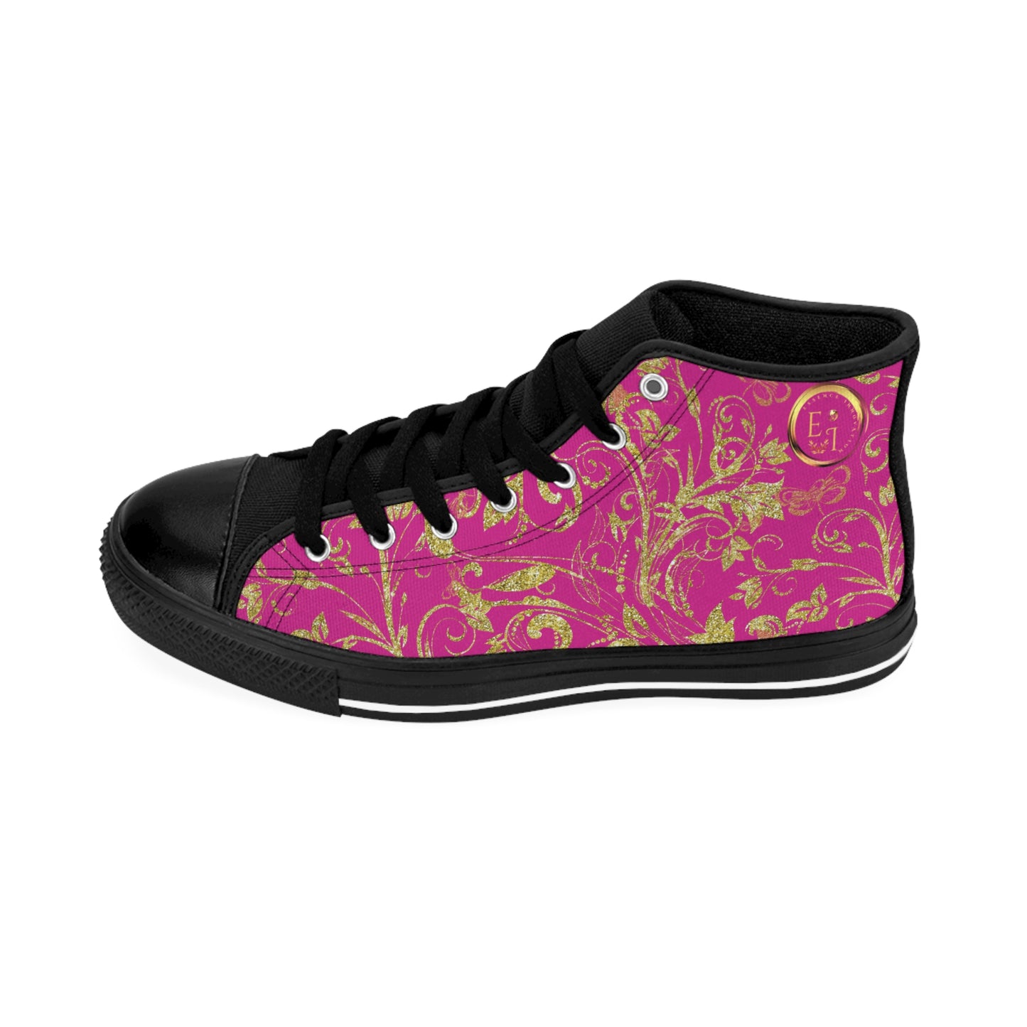 Bohemian Butterfly | Pink | Black Sole HighTop Sneakers