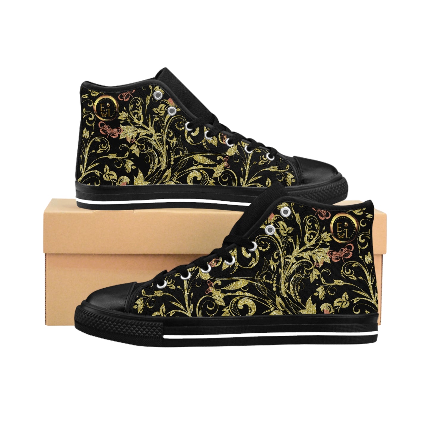 Bohemian Butterfly | Black | Black Sole HighTop Sneakers