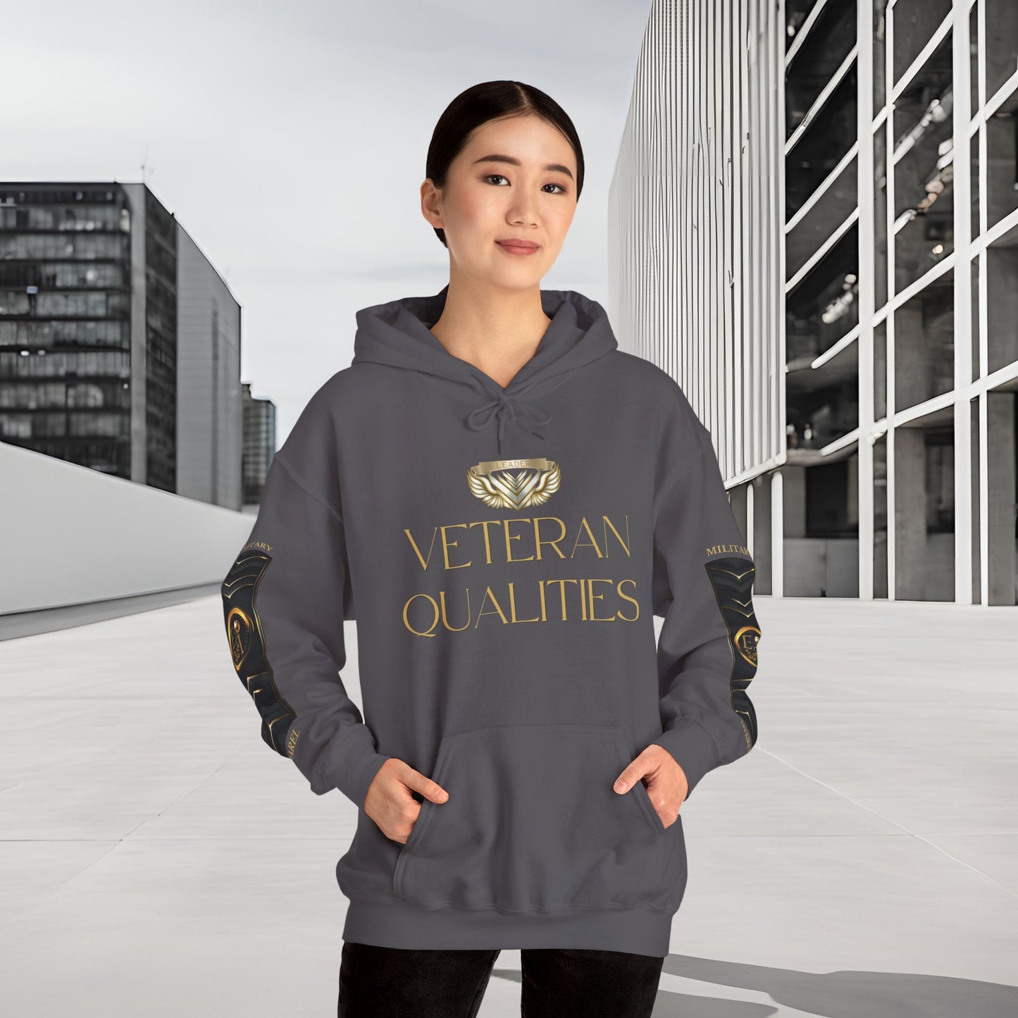 Veteran Qualities Leader Two | Charcoal Hoodie | Military & Service Tribute