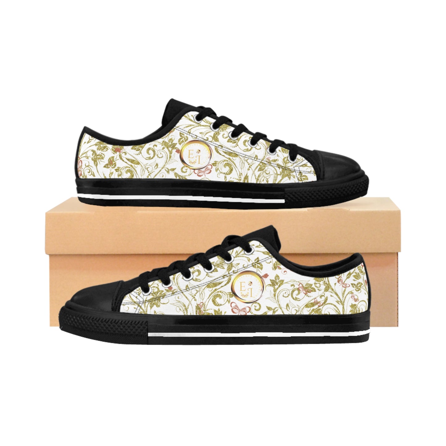Bohemian Butterfly | White | Black Sole LowTop Sneakers