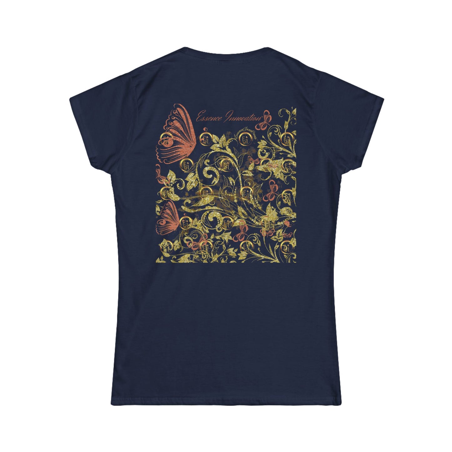 Floral Butterfly T-Shirt in Navy | Elegant Nature Graphic Tee | Boho Botanical Shirt for Women | EssenceInnoCreate