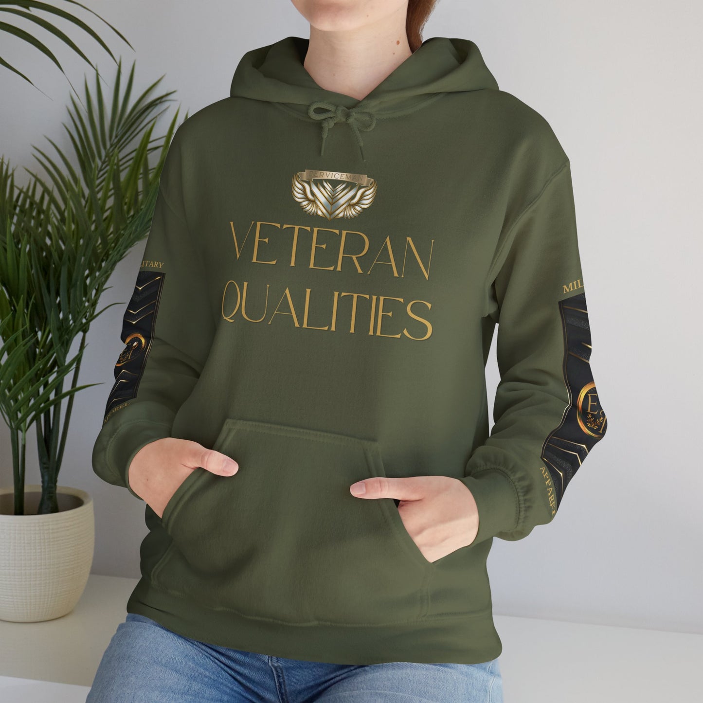 Veteran Qualities Serviceman Three | MC Green Hoodie | Military & Service Tribute