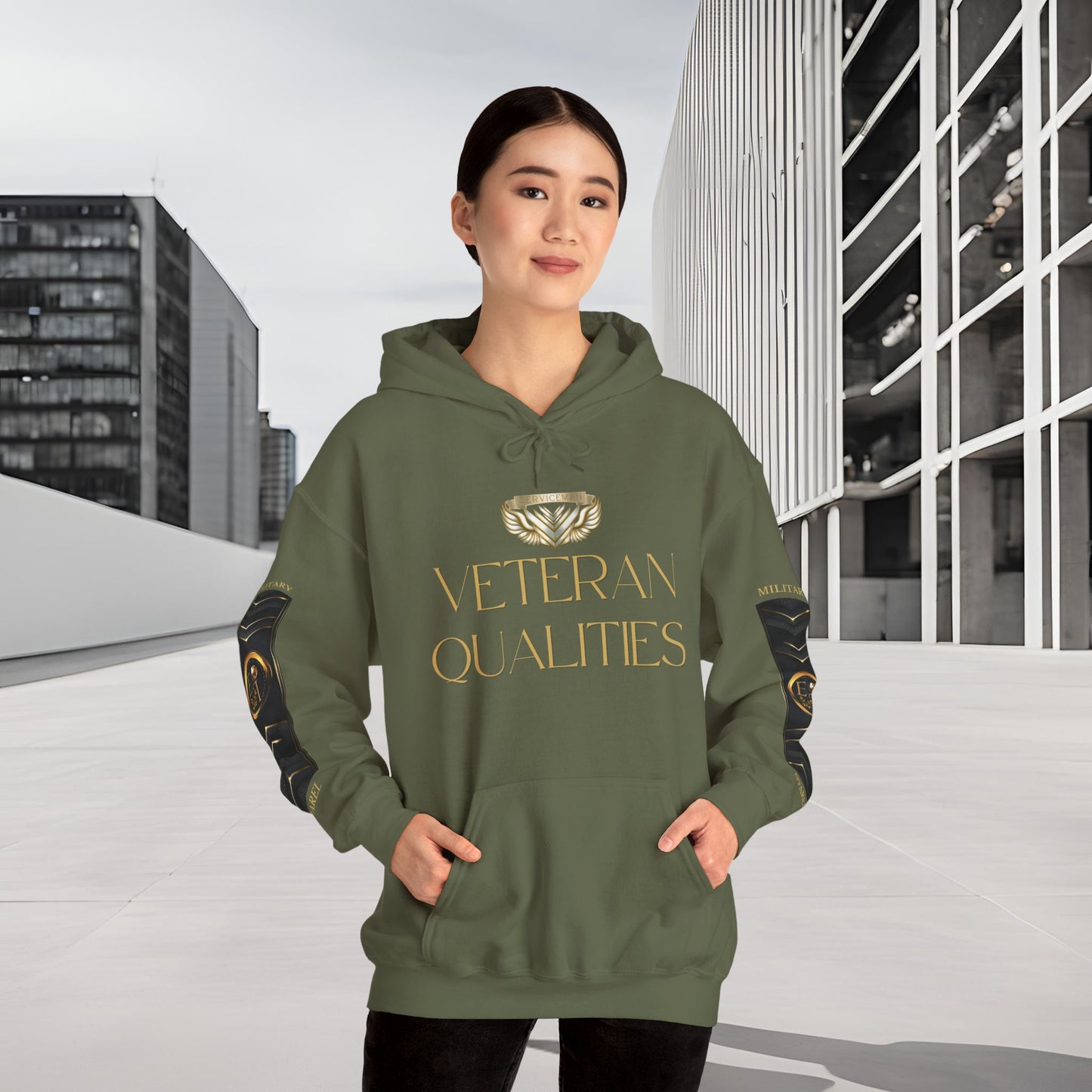 Veteran Qualities Serviceman Three | MC Green Hoodie | Military & Service Tribute