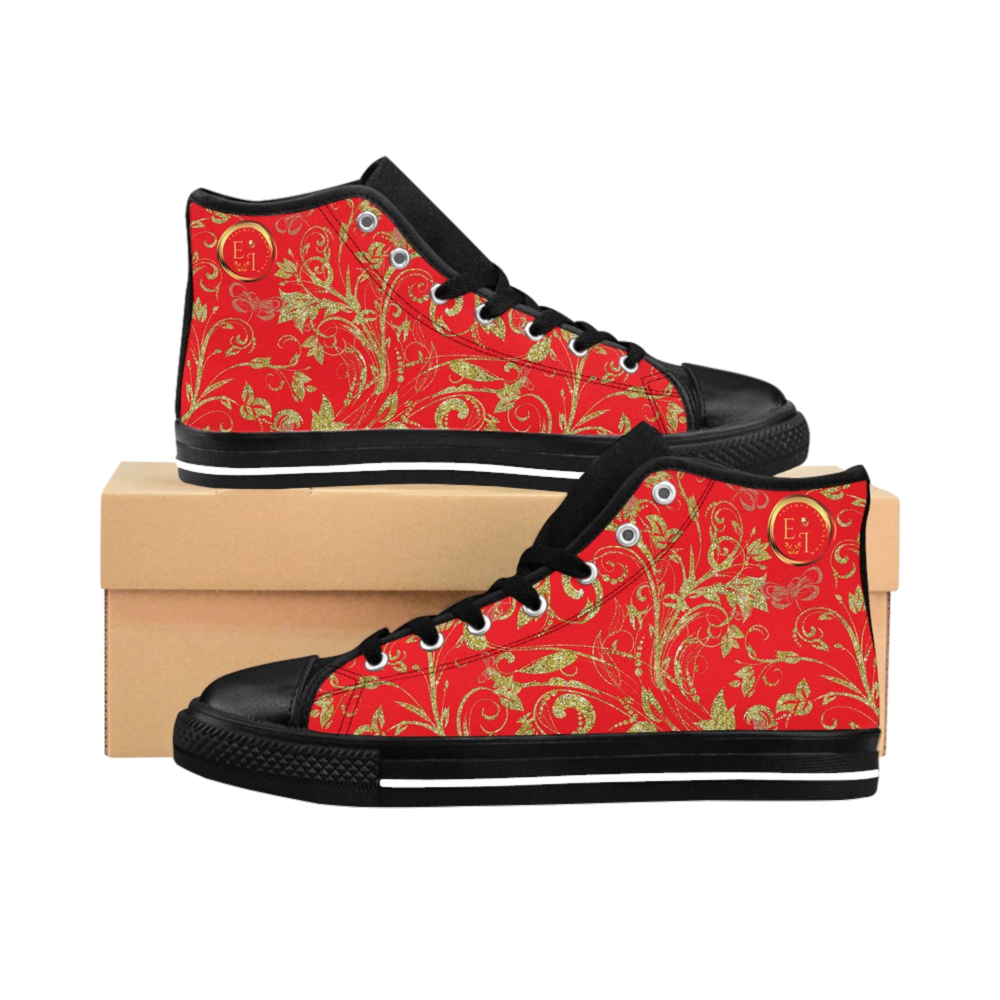 Bohemian Butterfly | Red | Black Sole HighTop Sneakers