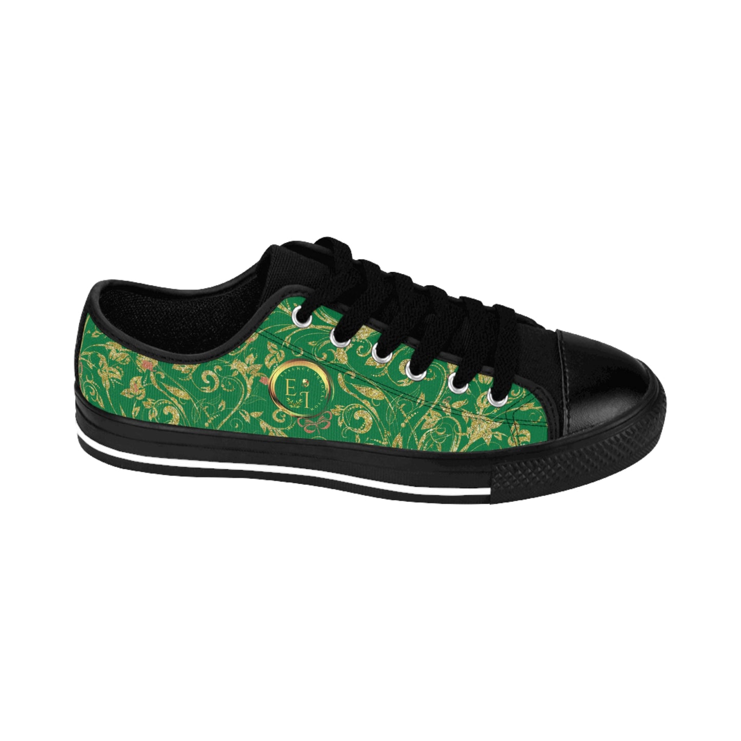 Bohemian Butterfly | Green | Black Sole LowTop Sneakers
