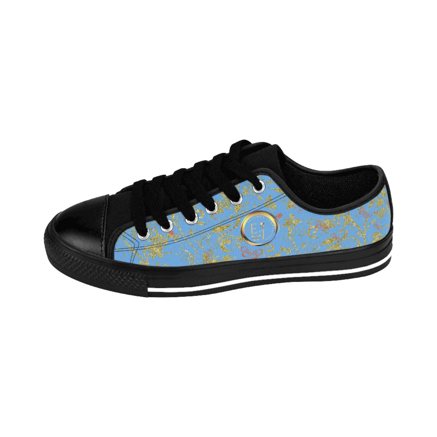 Bohemian Butterfly | Light Blue | Black Sole LowTop Sneakers